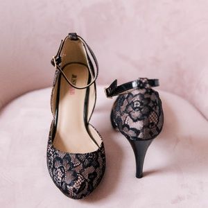 Pink and Black Lace Heels